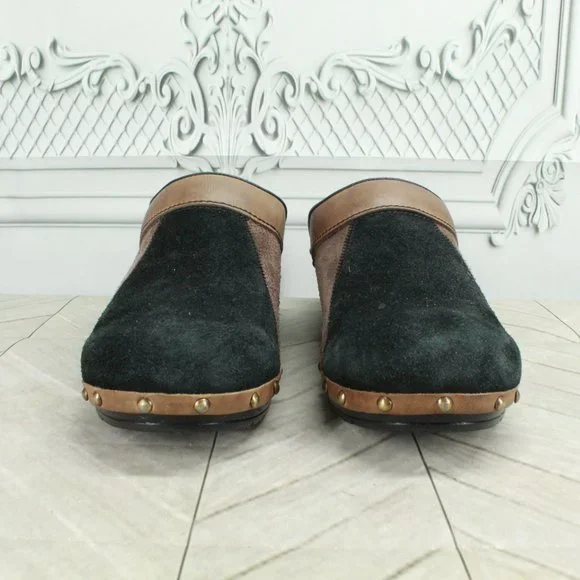 Sanita Black Suede Slip On Slide Studded Clogs Mules Size 39 US 9 - Picture 4 of 8